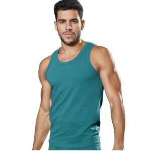 Andrew Christian Power Rib Tank Top Teal Large